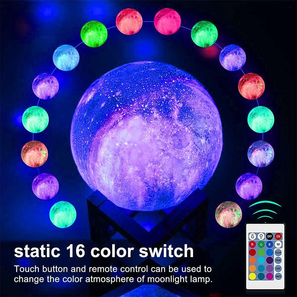 Kids Night Galaxy Lamp 5. inch 16 Colors LED 3D Star Moon Light with Wood Stand, Remote & Touch Control USB