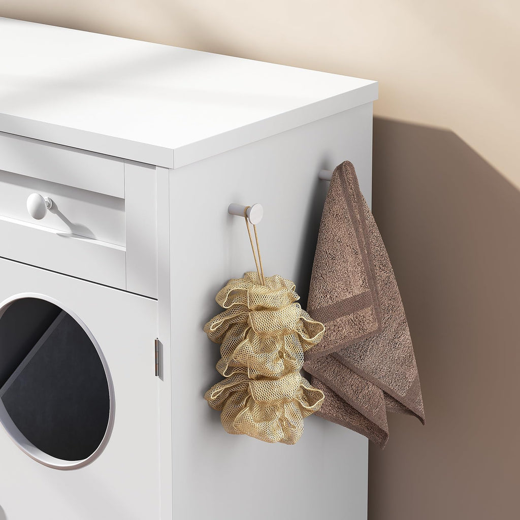 Double Laundry Hamper Cabinet, Hidden Laundry Cabinet with 2 Drawers & 2 Baskets, 20 Gallon Farmhouse Bathroom