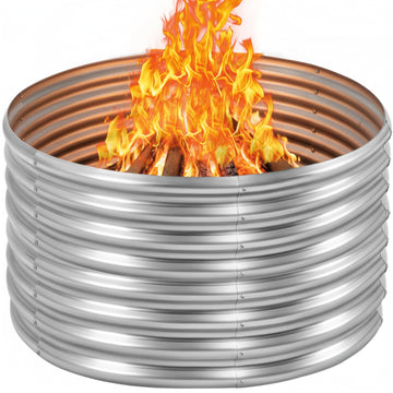 48 inch Fire Pit Ring, 4x4x2FT Galvanized Fire Ring, Wood Burning Fire Pits Ring, Outdoor Fireplace Height 2FT, Round