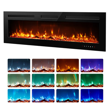 60 Inch Electric Fireplace Recessed Wall Mounted