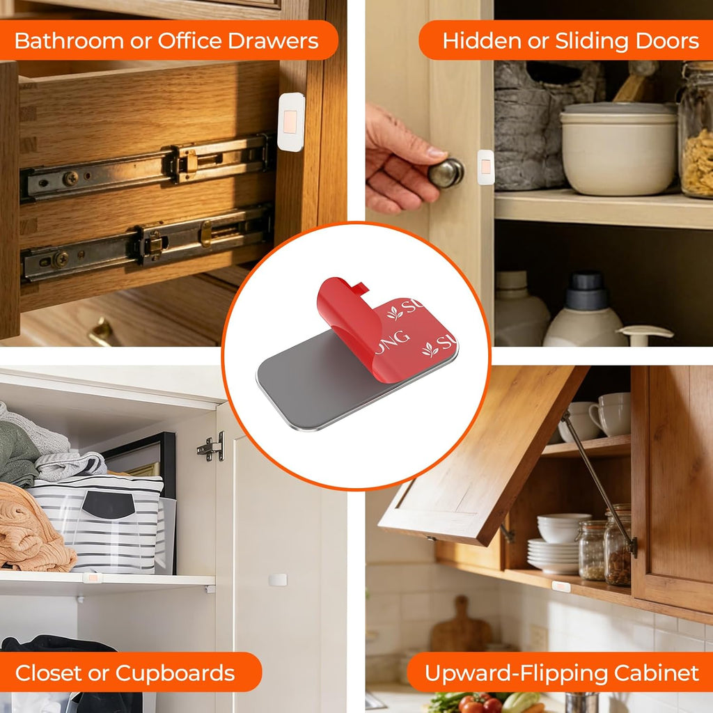 4 Pack Magnetic Cabinet Door Catch, No Drill, Silver, Small Fix Set | Embedded magnet; stainless steel body; 16