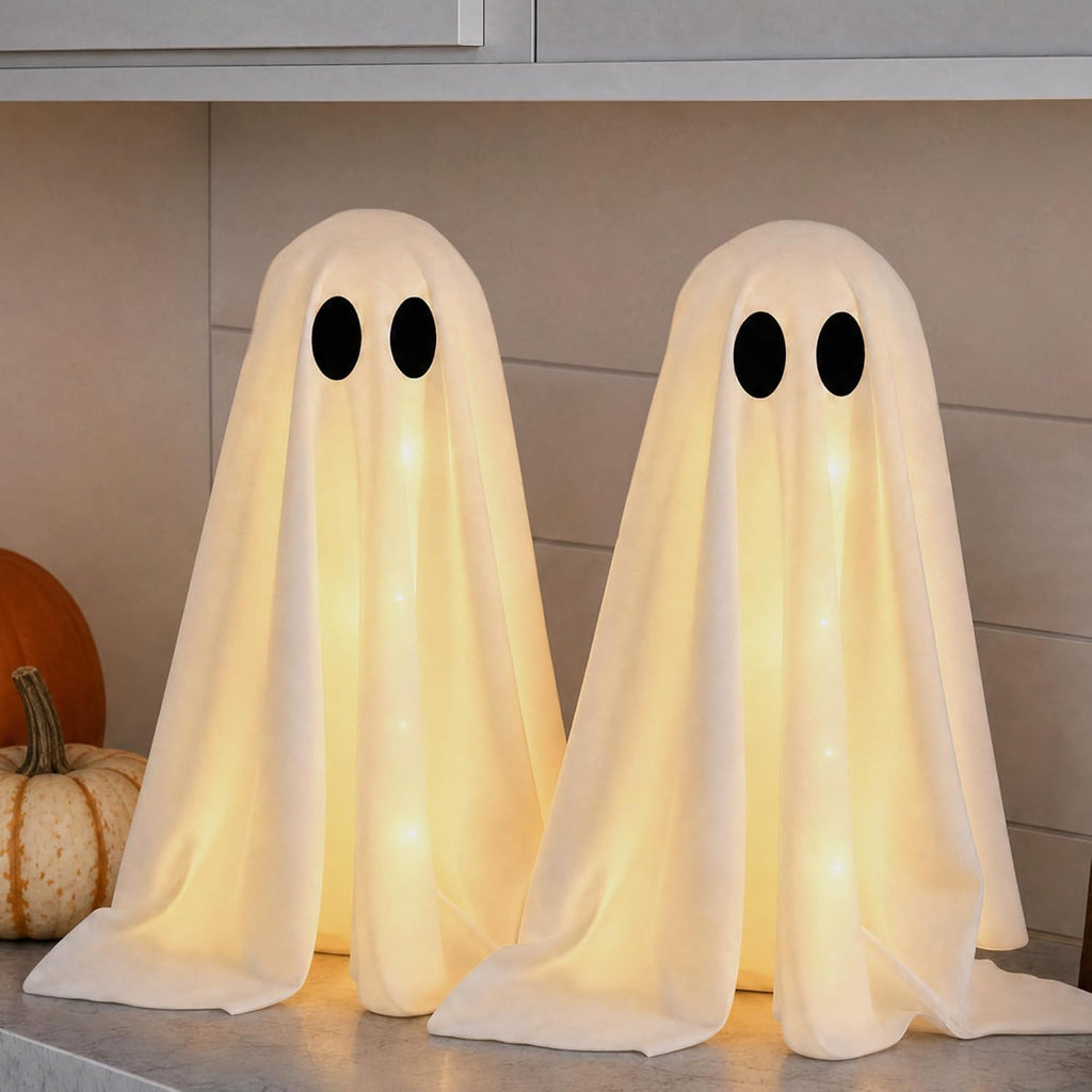 Halloween Decorations -2 Packs Spooky Light Up Ghosts with Lights - Set of 2