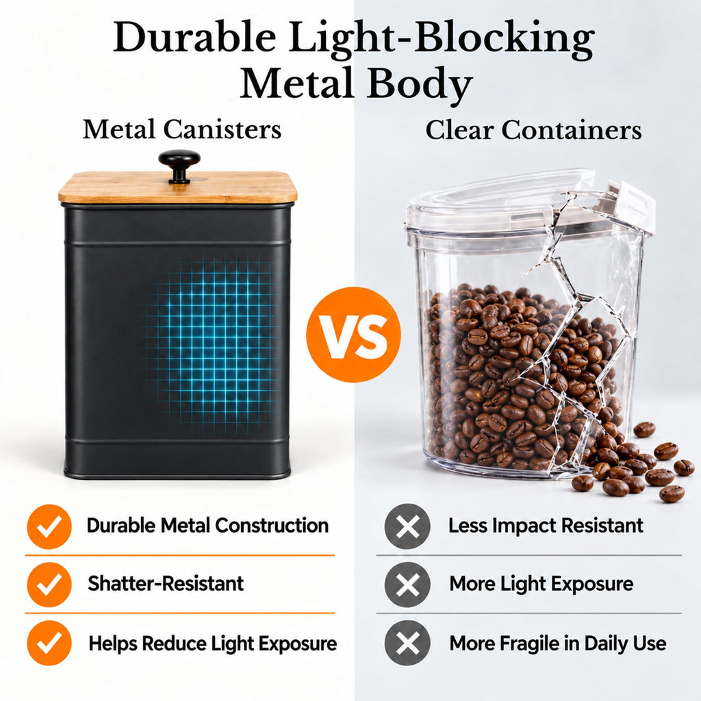 Canister Set Countertop, 4 Airtight Metal Canisters Black