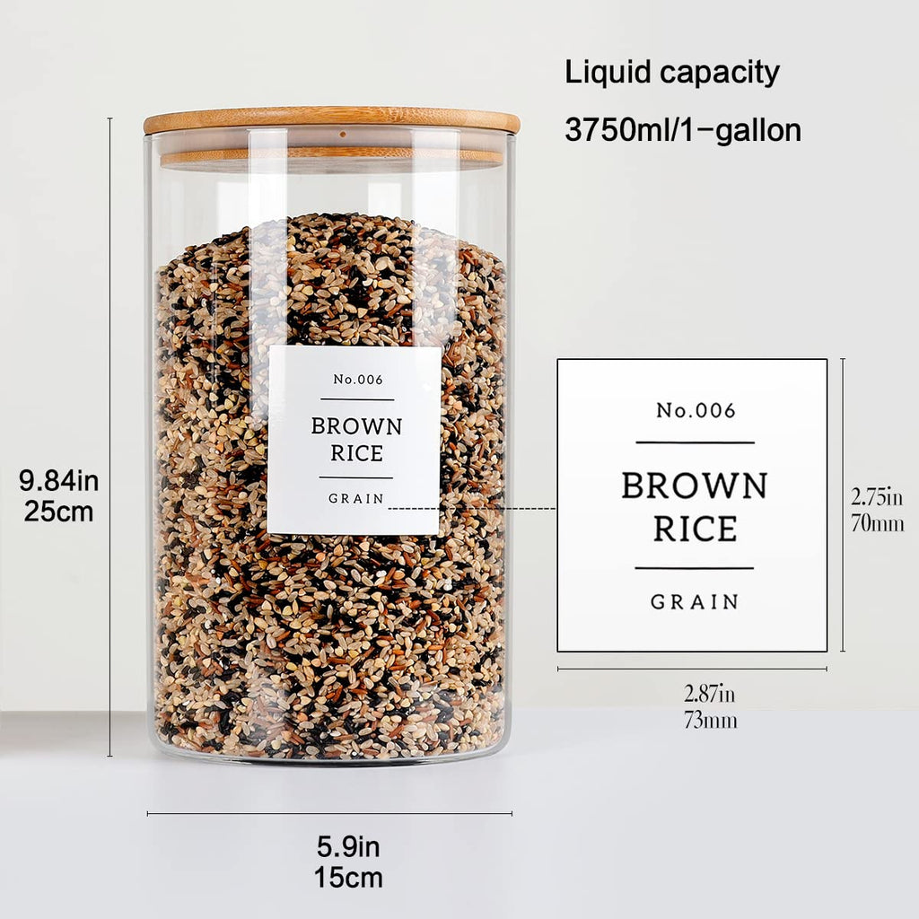 1 Gallon Large Glass Food Storage Containers With Airtight Bamboo Lid - Kitchen Glass Storage Jars Canister With 42
