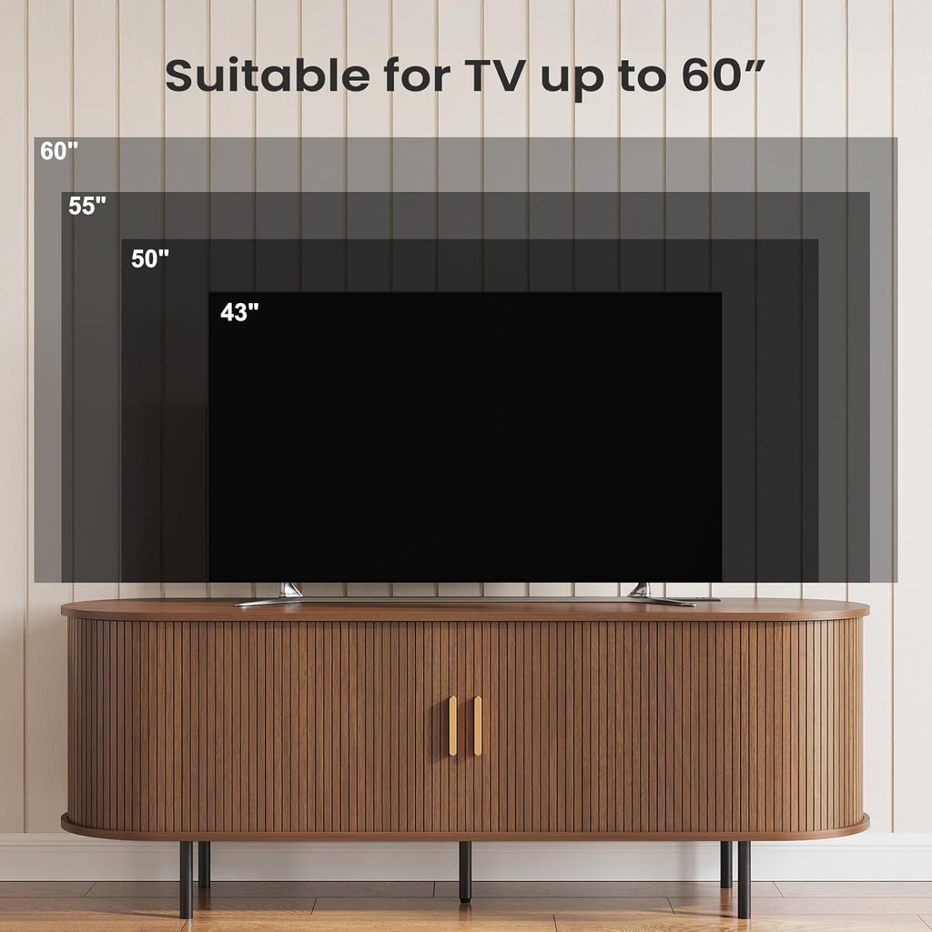 55" Mid-Century Modern TV Stand with Power Outlet, Entertainment Center for TVs up to 60", TV Stand Cabinet with