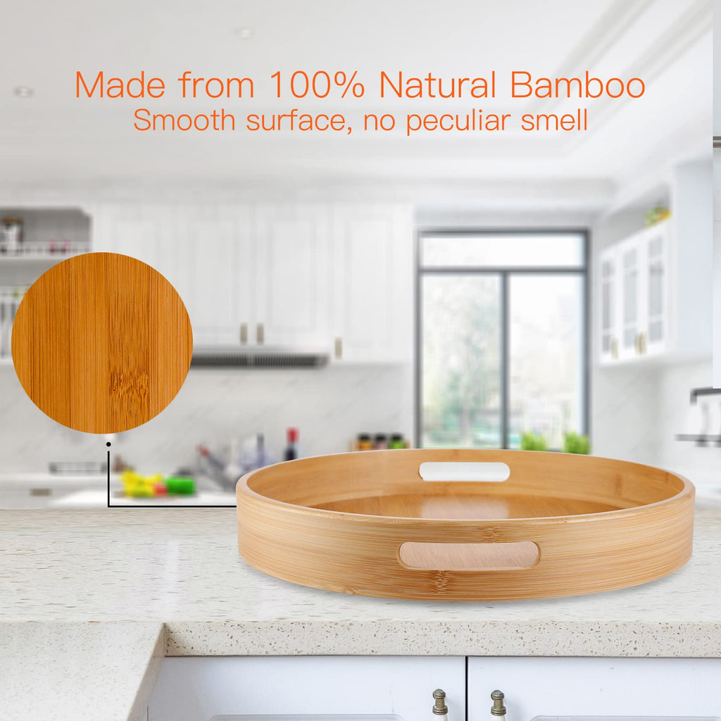 Lazy Susan Organizer 14 inch, Bamboo Lazy Susan for Table, Kitchen Turntable Organizer with Double Handles, Round