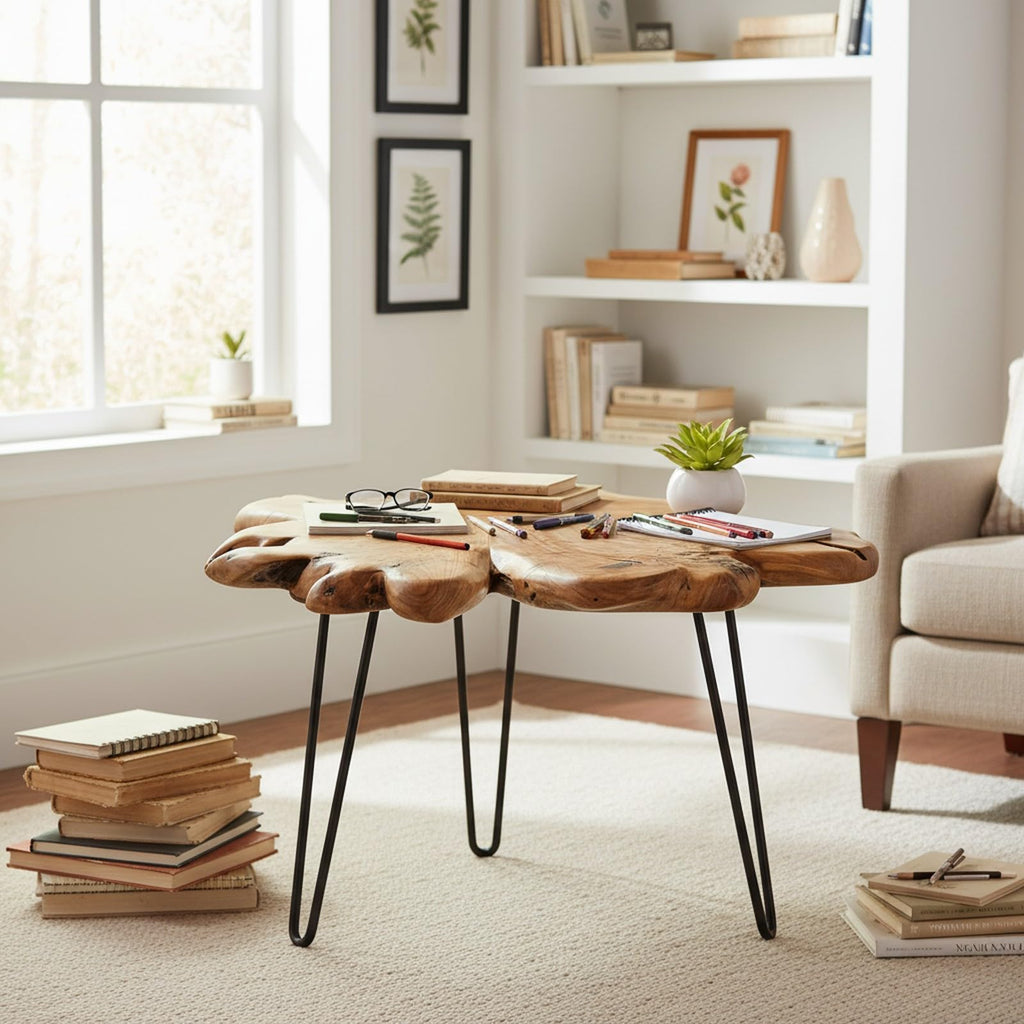 Rustic Cedar Live Edge Coffee Table with Hairpin Legs