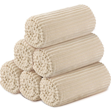 6 Pcs Flannel Throw Blankets Bulk Outdoor Wedding, Beige