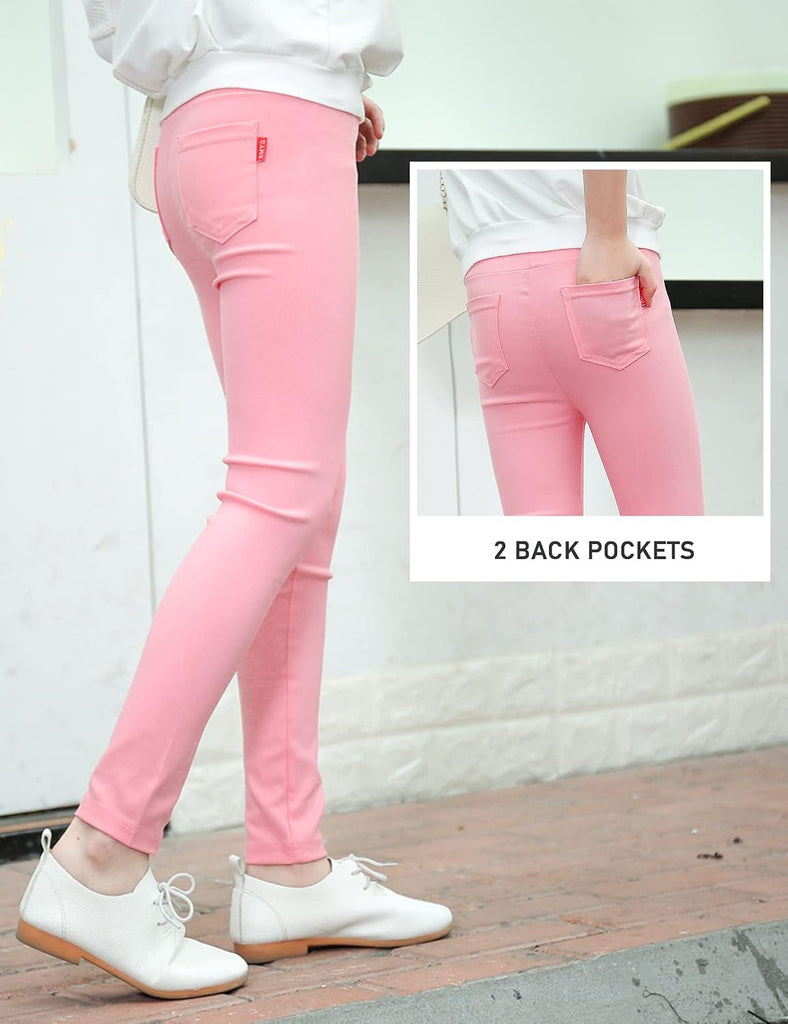 Girls' Leggings with Pockets Knit Skinny Pants Pull on Jeggings Pack
