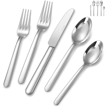 Premium Aline 20/45/65-Piece Modern Silverware Set (45, Silver)