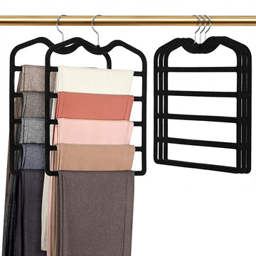 Pants Hangers Space Saving, 5 Pack 5 Tier Velvet Short Neck Pants Hangers