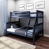 Bunk Bed Twin Over Full with Ladder, Solid Wood Platform Bed Frame with Ladder for Kids, 14" Safety Guardrails