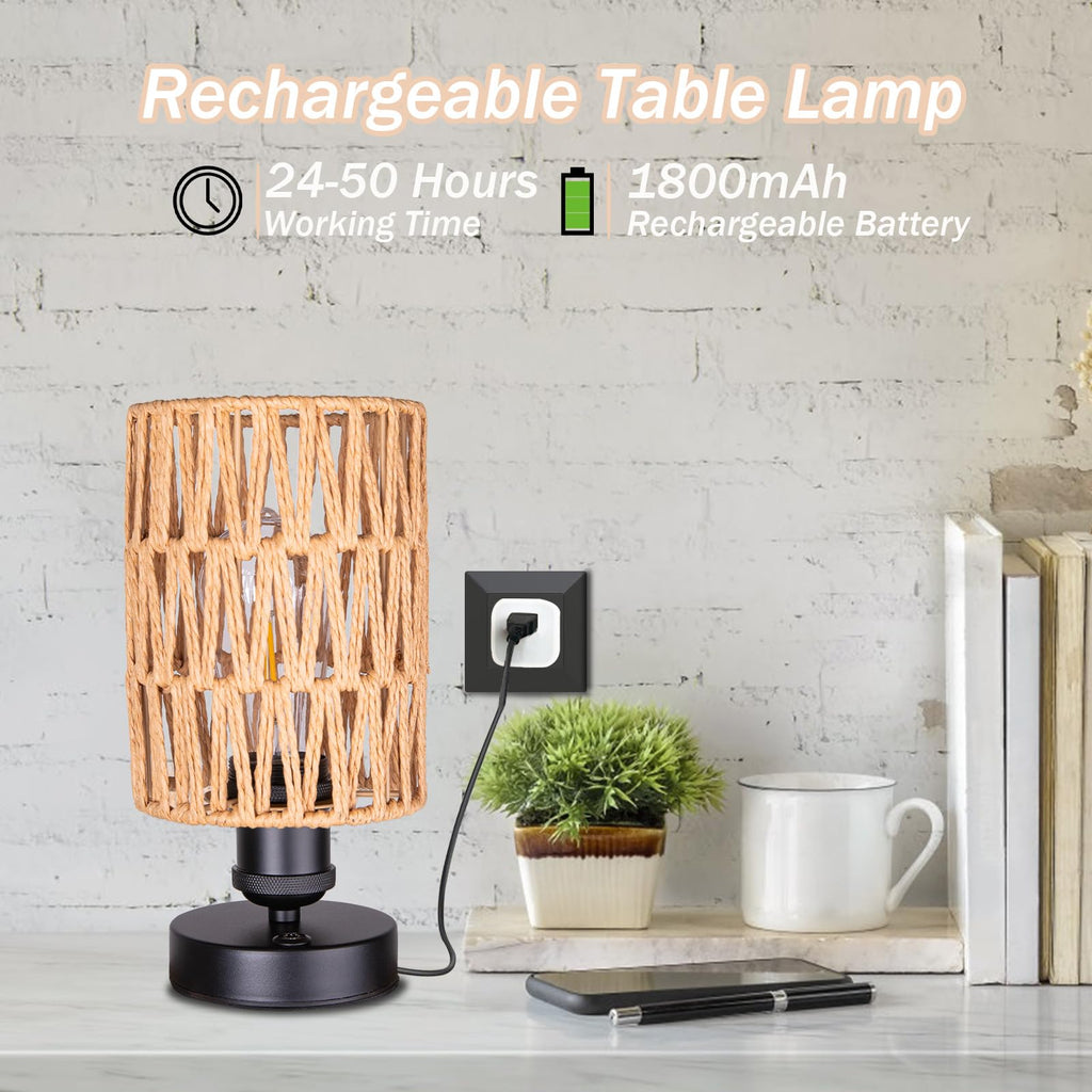 Cordless Rechargeable Outdoor Table Lamps, Battery Operated Table Lamp, Stepless Dimmable, and Bedroom (Bulb