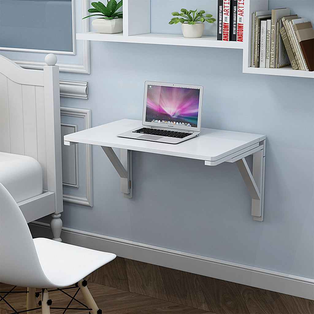 Wall Mounted Folding Table, 29.5"L x 19.6"W, White, Space-Saving Design