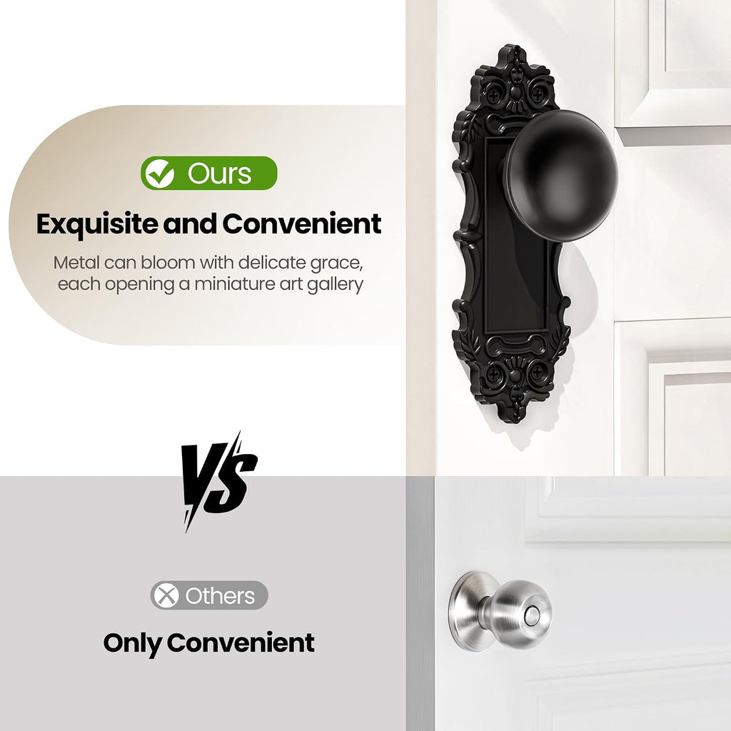 Matte Black Dummy Door Knobs Antique Interior, 2 Pack