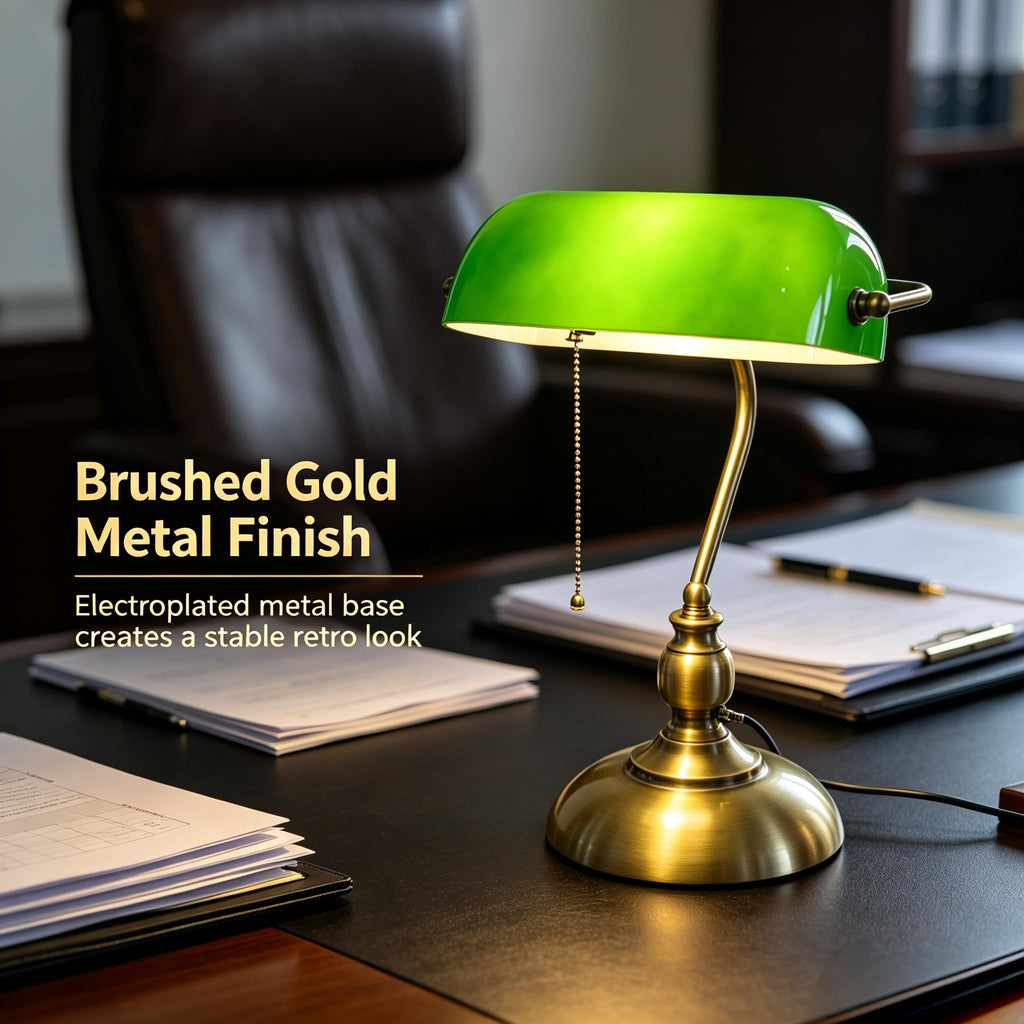 Bankers Desk Lamp, Green Retro Table Lamp, Vintage Lamp with Pull Chain Switch -Green