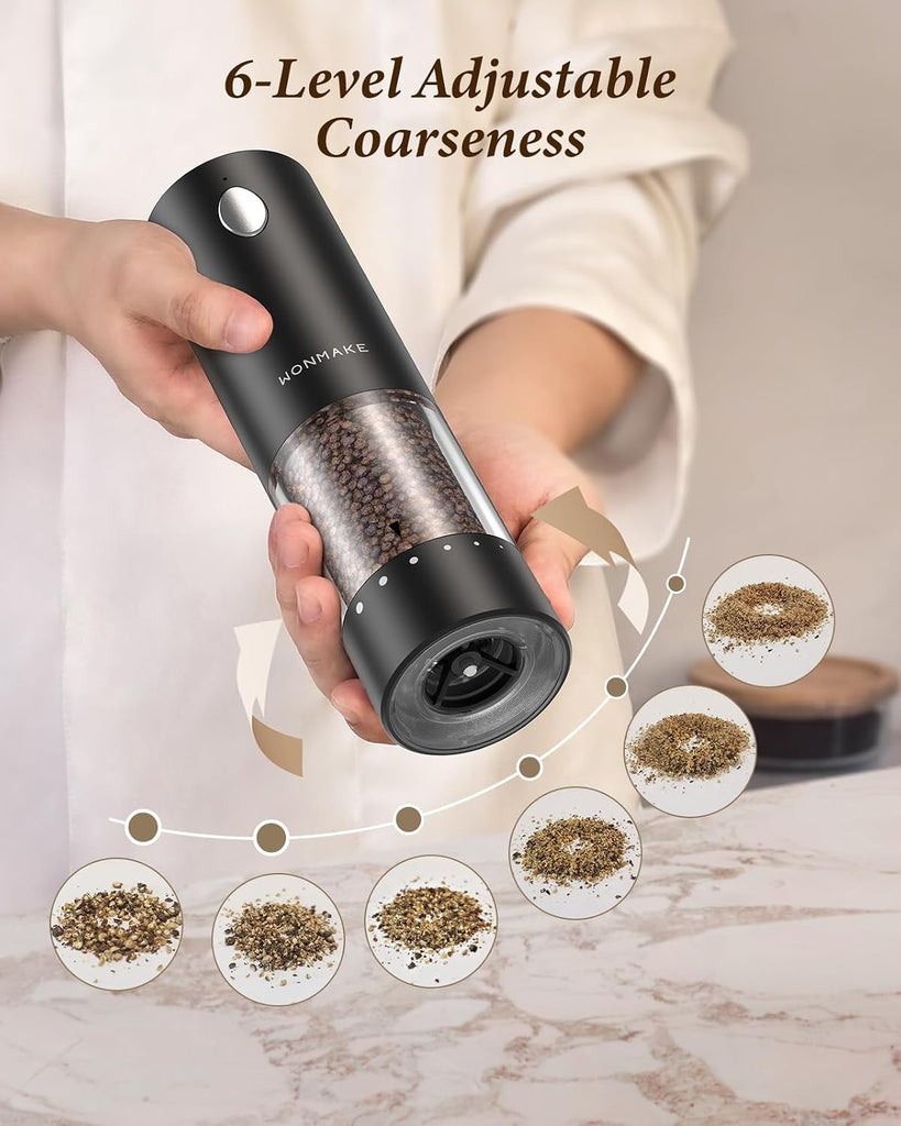 Electric Salt and Pepper Grinder Set, Charging Base, Automatic Rechargeable - Set of 2