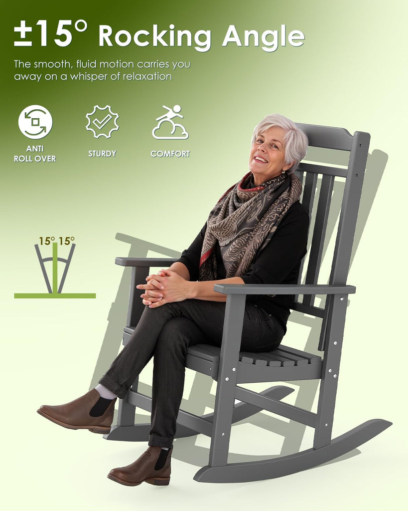 Classic Outdoor-Rocking-Chairs-Set-of-4, HDPE Rocker, Grey