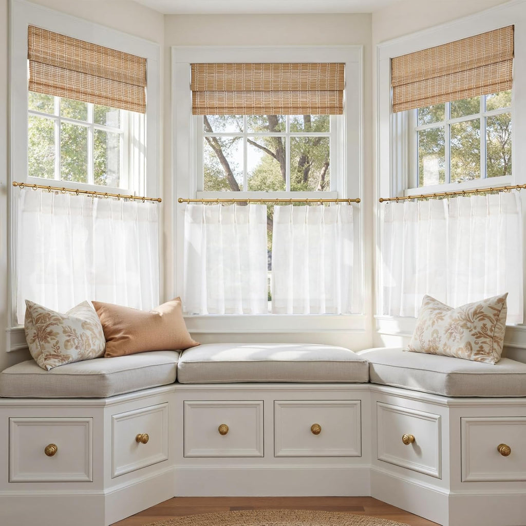 Rustic Linen Rod Pocket Tier Curtains, 26x45, 2 Panels, Natural