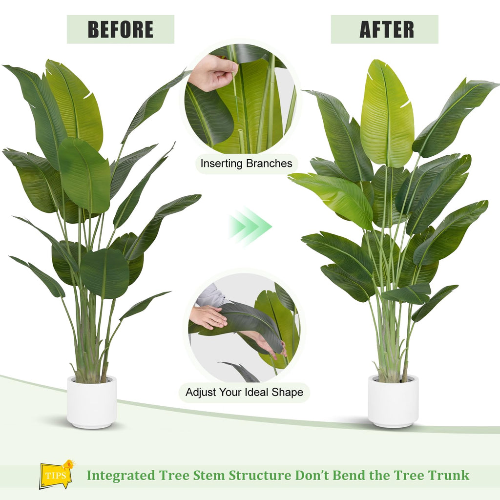 Artificial Bird of Paradise Plant 6.5Ft Tall Fake Tropical Palm Tree Large Fake Plants with 15 Silk Banana Leaves