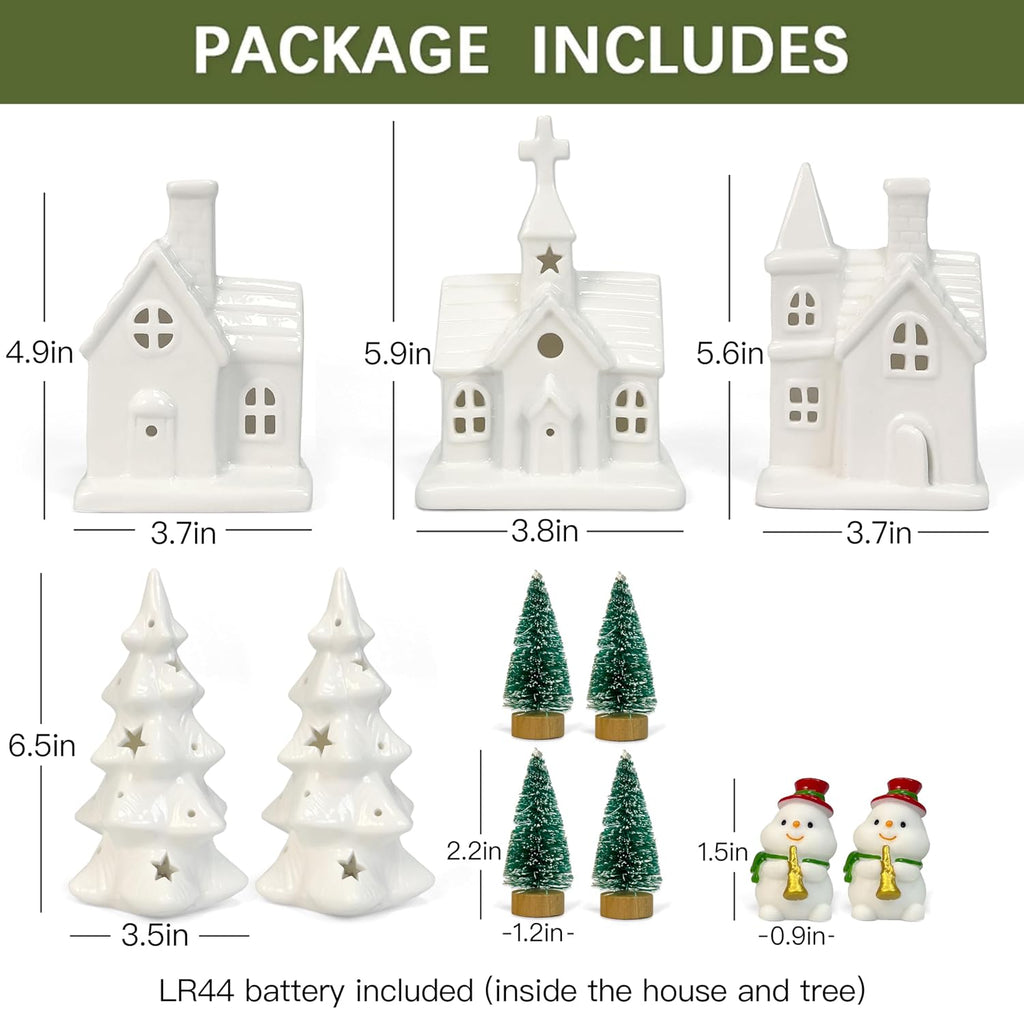 Christmas Decorations Indoor - 11 Pcs Ceramic Christmas Village Set