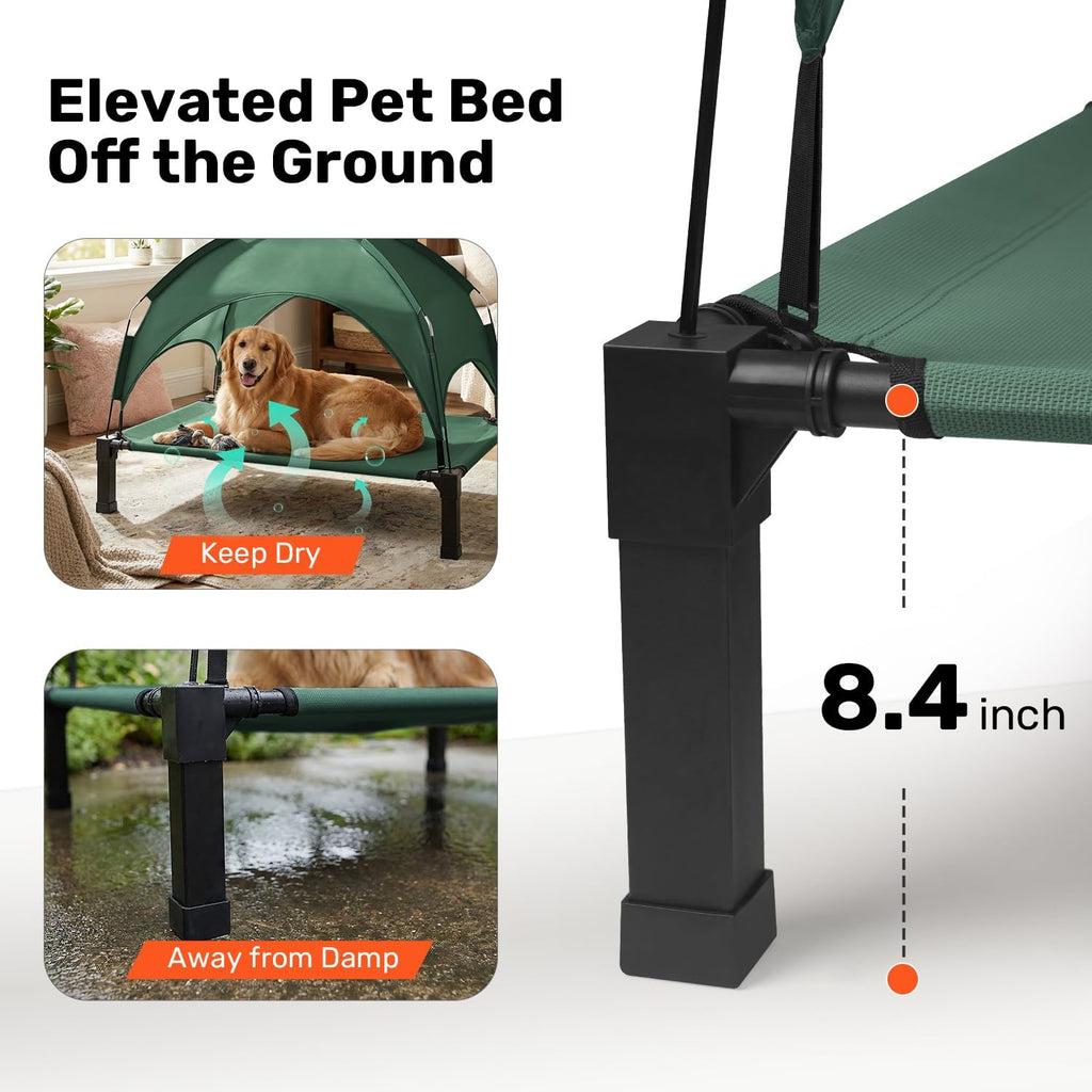 Elevated Dog Bed with Removable Canopy, Portable Dog Cot with Sun Protection Shade Tent, Raised Pet Cooling Cot Bed