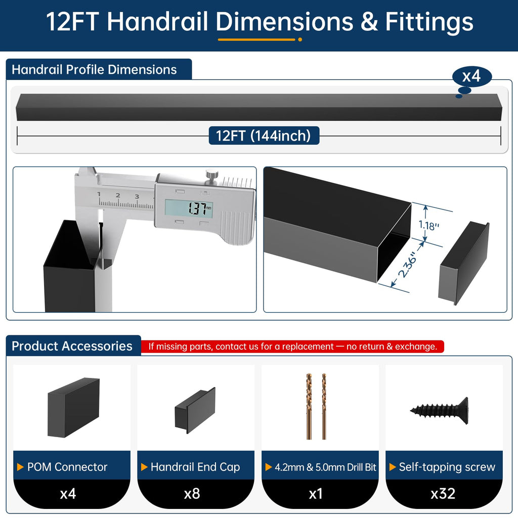 12FT Black Stainless Steel Cable Railing Handrail with POM Connector