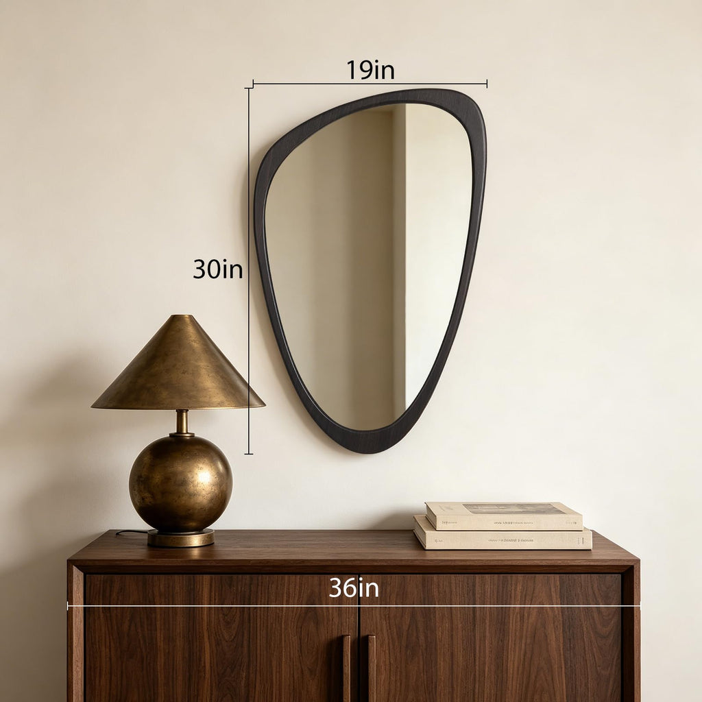 30" H x 19" W Asymmetrical Mirror, Irregular Wooden Wall Mirror - Mid-Century Modern Decorative Mirror, Solid Wood