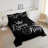 Feelyou Crown Queen and King Couple Comforter Sets His and Hers Bedding Set for Teens Women Men Black Grey King,Lover