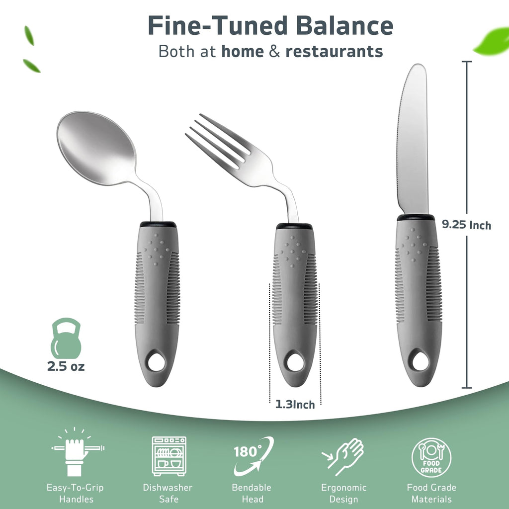 3-Piece Adaptive Utensils Set - 42° Angled Parkinsons Utensils, 2.5 oz Weighted Utensils for Tremors and Parkinsons
