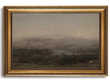 Vintage Gold Framed Wall Art Moody Landscape Canvas Wall Art Retro Misty Forest Picture Wall Decor Farmhouse Valley