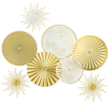 White Gold 8 Pcs Wall Decor Round Modern Metal Plate Art