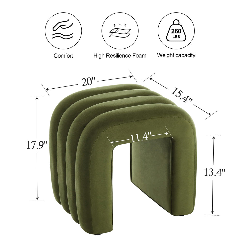 Velvet Pouf Ottoman, Olive Green Foot Rest for Couch 18 inch Cute Vanity Chairs for Makeup, Sturdy Frame, Living Room
