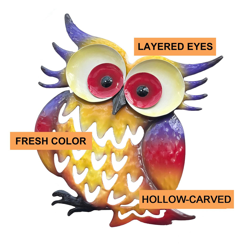Metal Owl Silhouette Fresh Color Statues, 2 Pack Yard Decorative Sculpture