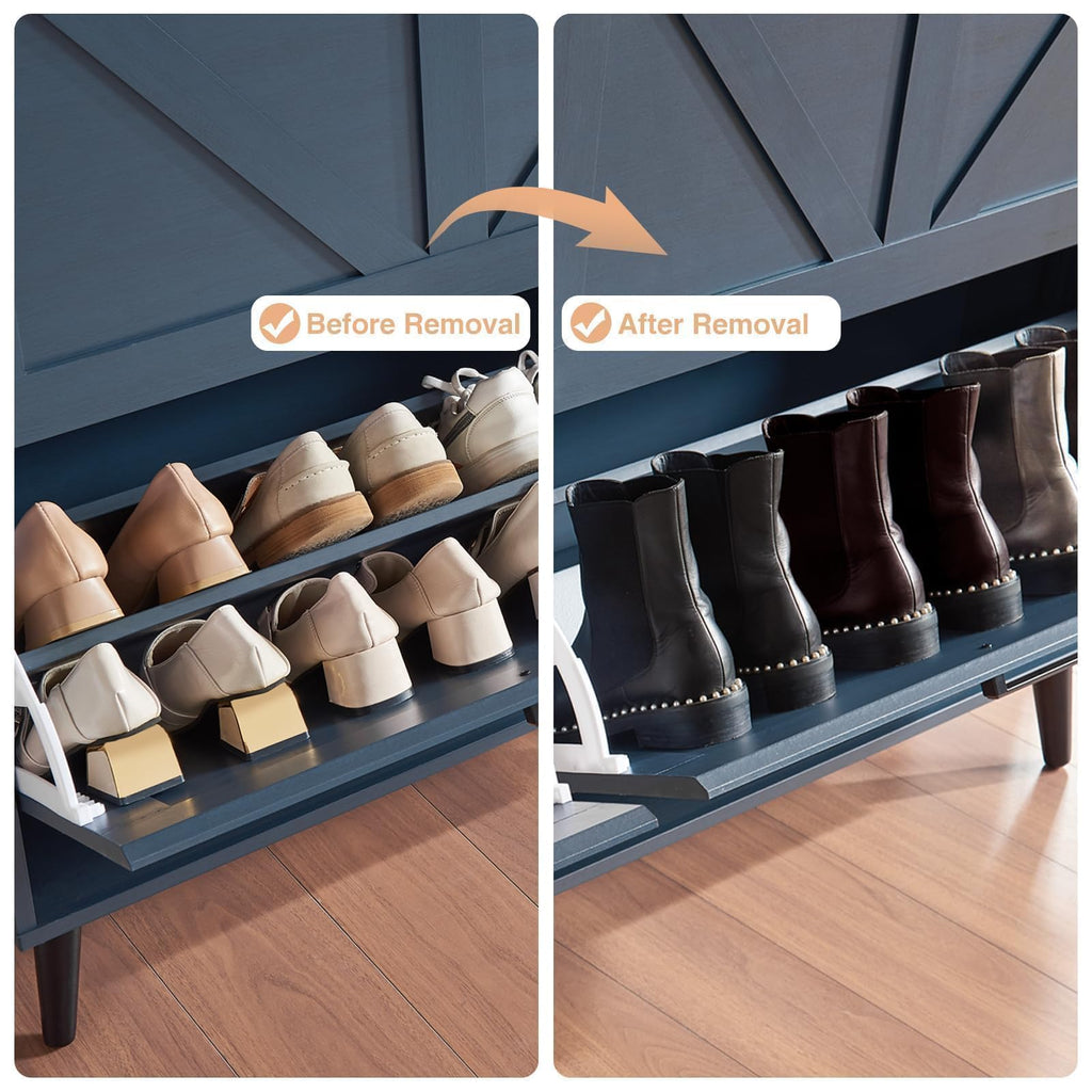 Farmhouse Shoe Storage Cabinet with 2 Flip Drawers & Open Storage