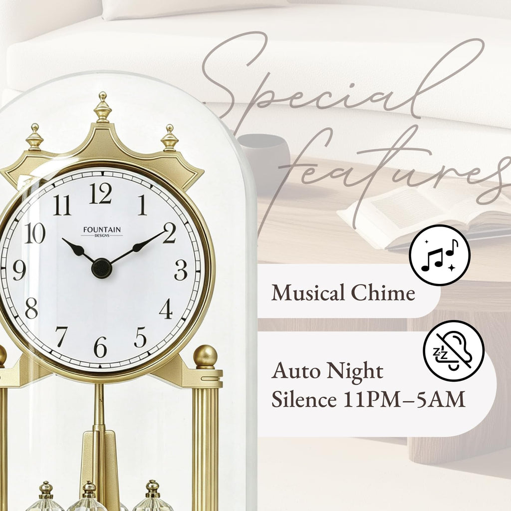 9" Anniversary Clock with Revolving Crystal Pendulum