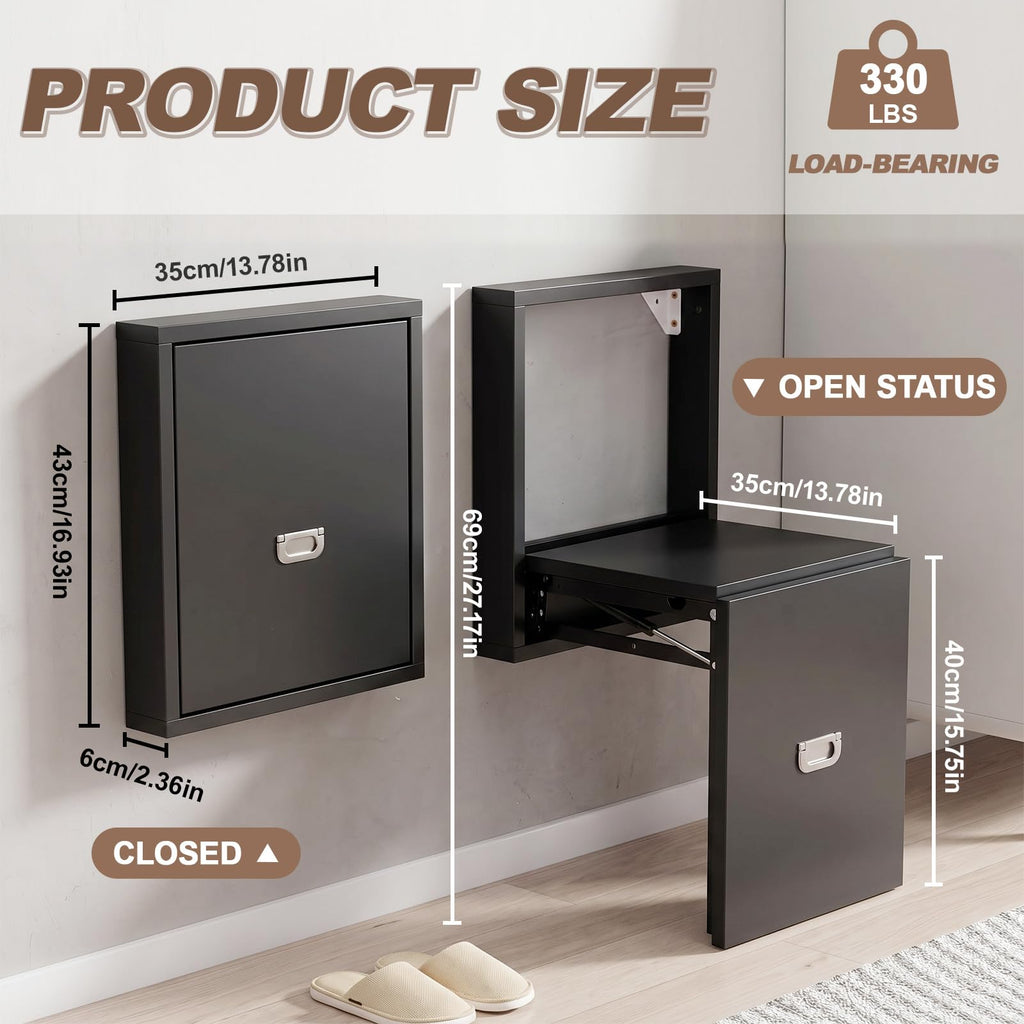1 Pcs Wall Mounted Folding Chair, Modern Entryway Shoe Changing Stool, 330lbs Capacity, Extra-Wide Seat, Invisible