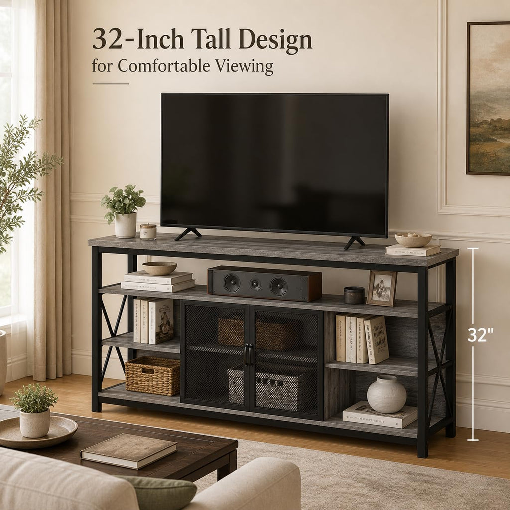 Tall TV Stand for 65 Inch TVs, Industrial Entertainment Center