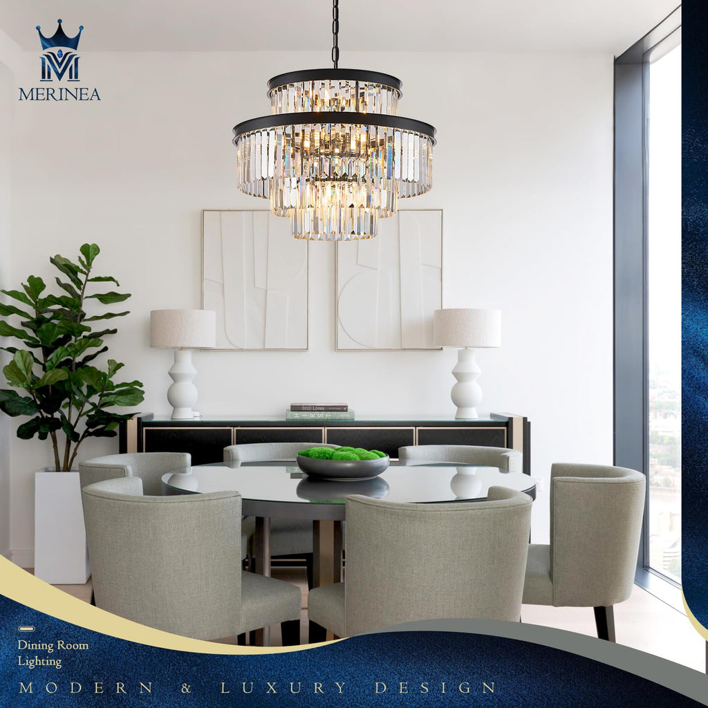 Black Crystal Chandeliers 15 Lights 22" Luxury Round Chandelier
