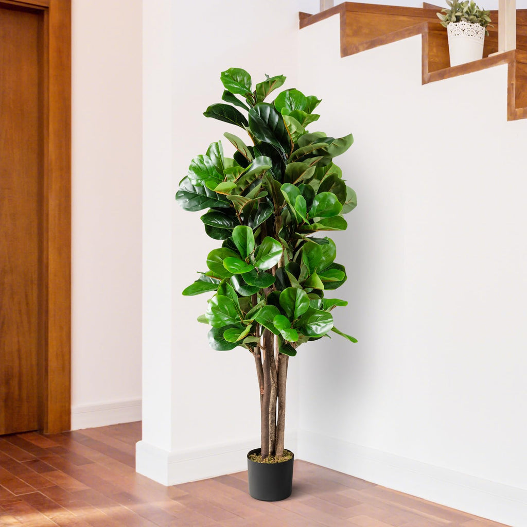 5FT Artificial Greenery Tree, Indoor Fake Fiddle Leaf Fig Tree Plants in Pot, Faux Ficus Lyrata Tree Decoration