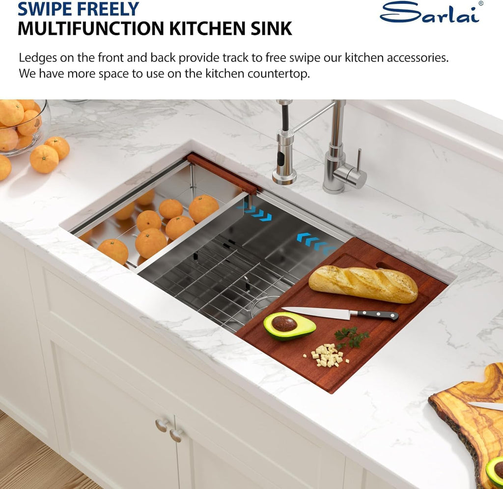 32 Kitchen Sink Undermount 32 x 19 Inch Undermount Sink Workstation | Premium 16 Gauge Stainless Steel Deep Single