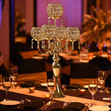 2 PCS Kehail Crystal Table Decoration Gold Candle Holder with Pendant, 5 Arm Candelabra Holder Beautiful Hollow