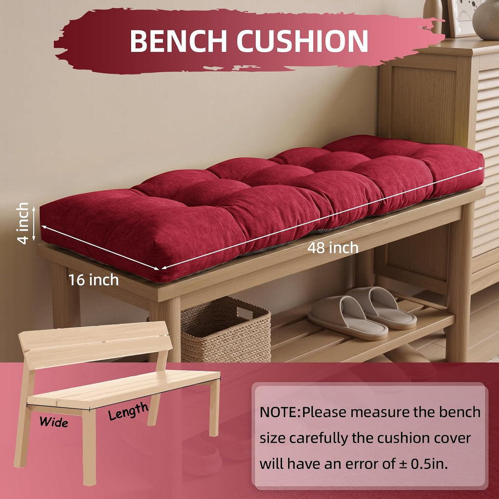 48 Inch Bench Cushion, Tufted Window Seat Cushion with High-Density Memory Foam, Soft Chenille Non-Slip Indoor