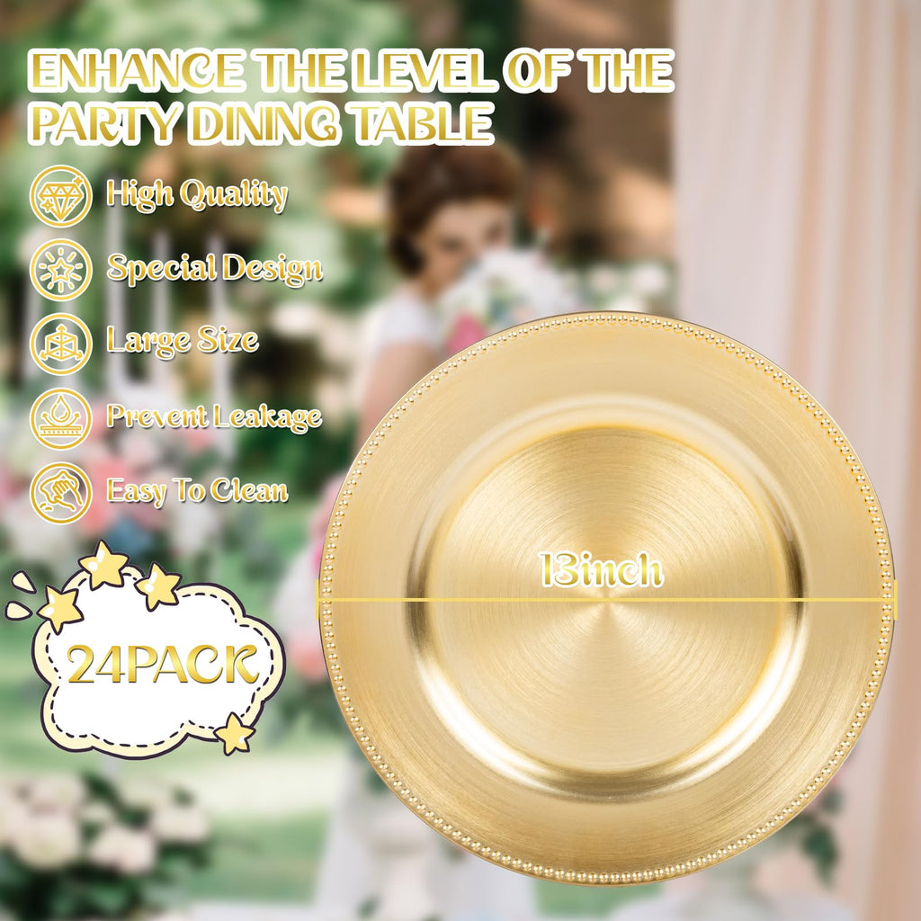 24 Pcs Plastic Round Charger Plates 13'' Chargers for Dinner Plate Great for Table Setting Wedding Party Decoration