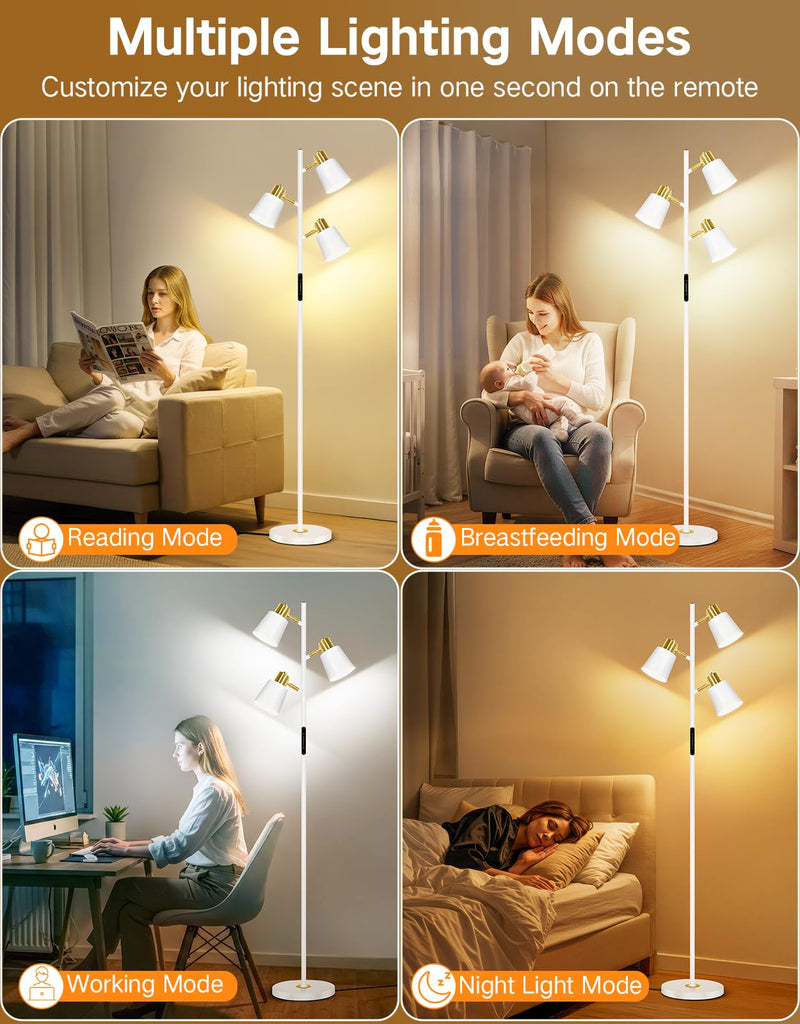 Tree Floor Lamp, LED Dimmable Floor Lamp with Remote and Touch Slide Control, 4 Color Temperatures, 3 Rotatable