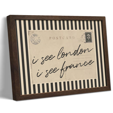 Framed I See London, I See France Canvas Wall, Funny Vintage Travel Quote Wall Decor, Retro Black White Striped