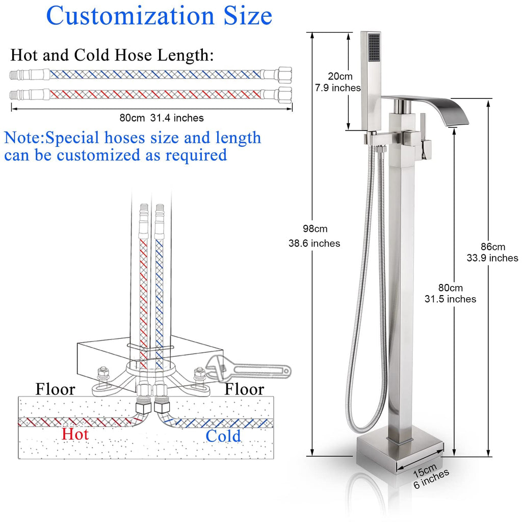 Bathroom Tub Filler Faucet Floor Mounted Bathtub Shower Faucet Waterfall Spout Free Standing Tub Mixer Tap with