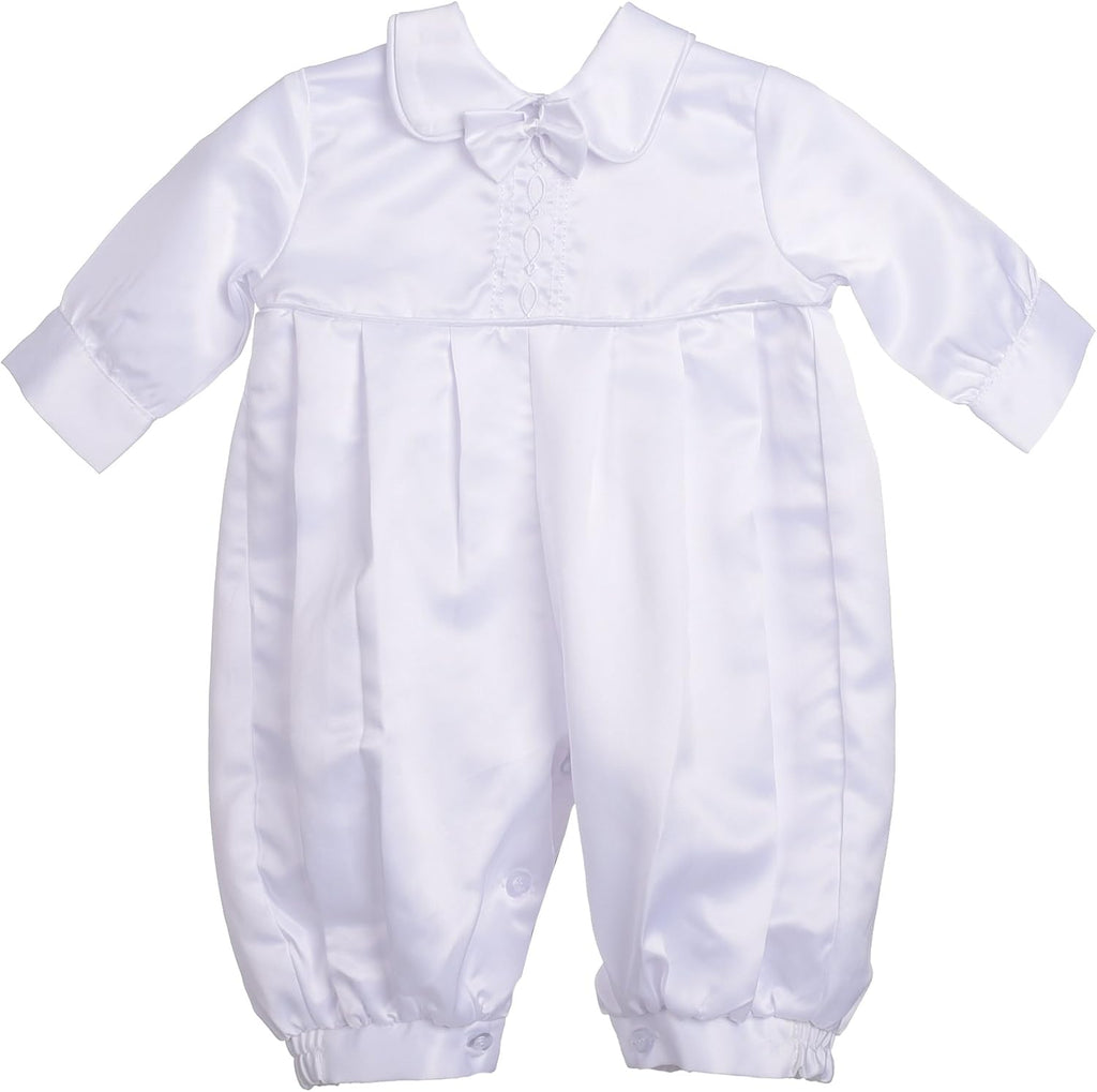 Infant Baby Boy Christening Baptism Outfit Satin Romper Bodysuit Set with Bonnet Hat Months, White