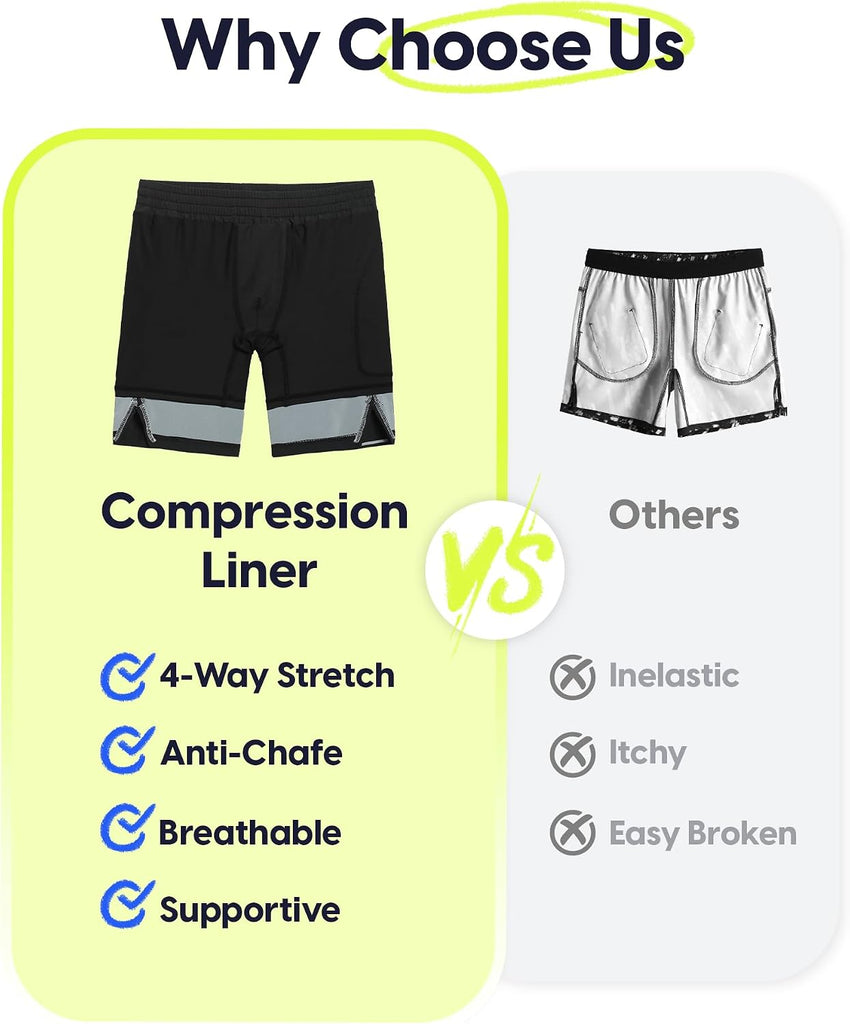 Boys Athletic Shorts with Compression Liner Zipper Pockets