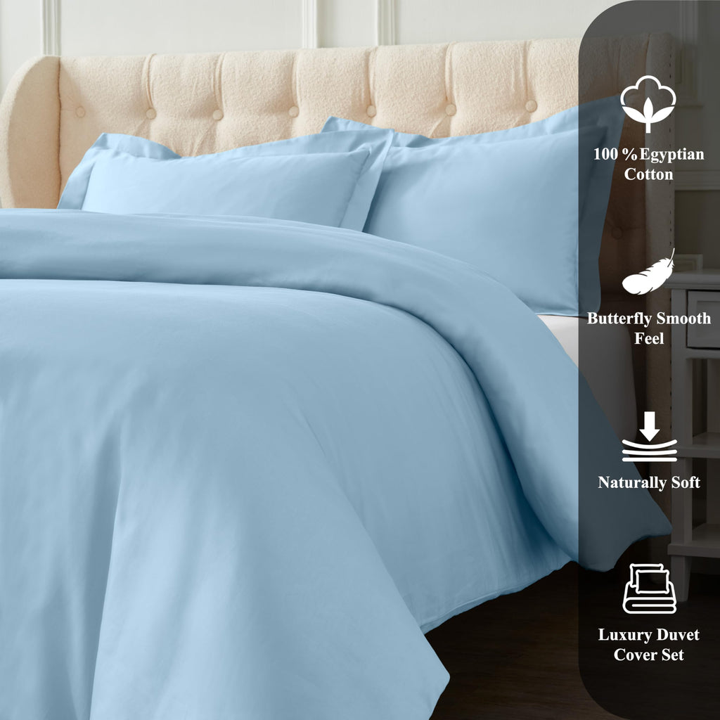 Egyptian Cotton 1200 Thread Count Solid 3-Piece Duvet Cover Set, 1 Duvet Cover, 2 Pillow Shams, Bedding Essentials